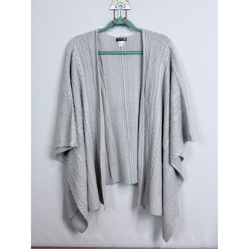 VENUS Gray Cable-Knit Open-Front Poncho Sweater M/L